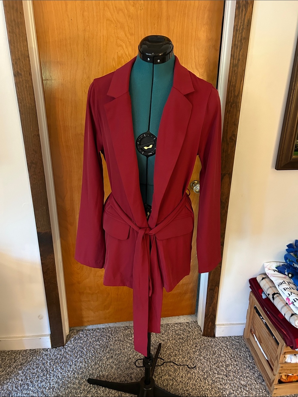 MELLODAY Wine Red Tie-Front Blazer